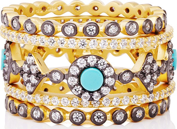Freida Rothman Color Theory 5-Piece Stacking Ring Set - Turquoise, Size 7