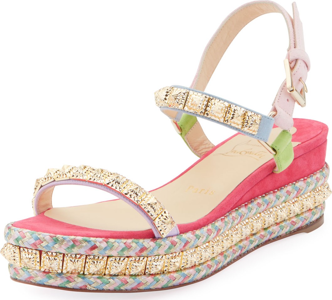 Christian Louboutin Pyradiams 60mm Suede Red Sole Espadrille Sandals