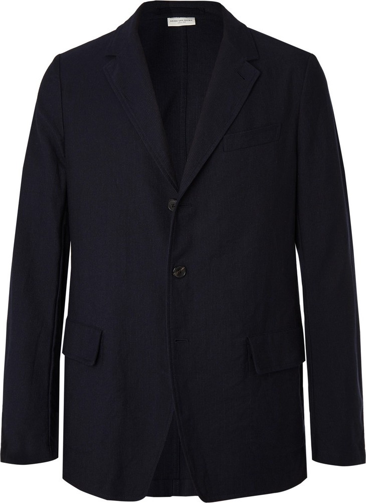 Dries Van Noten Navy Unstructured Pinstriped Cotton and Wool-Blend Blazer