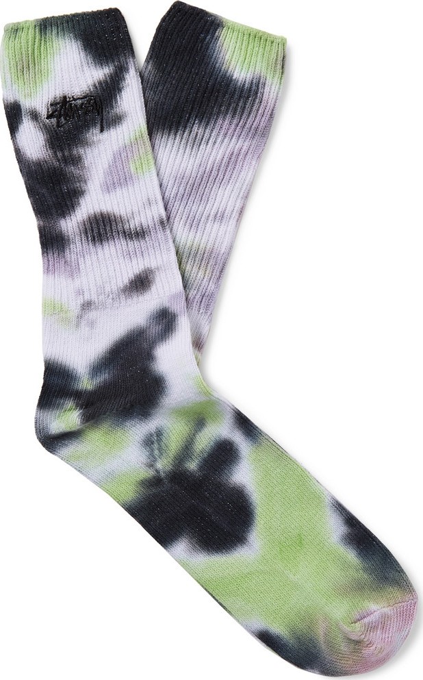 Stussy Logo-Embroidered Tie-Dyed Stretch Cotton-Blend Socks
