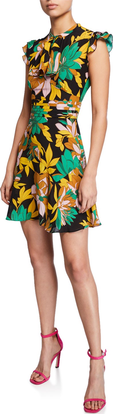 Nº21 Floral-Print Cap-Sleeve Silk Dress