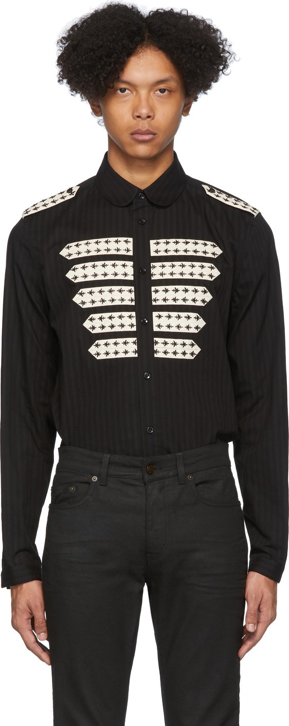 Saint Laurent Black Striped Officer Shirt