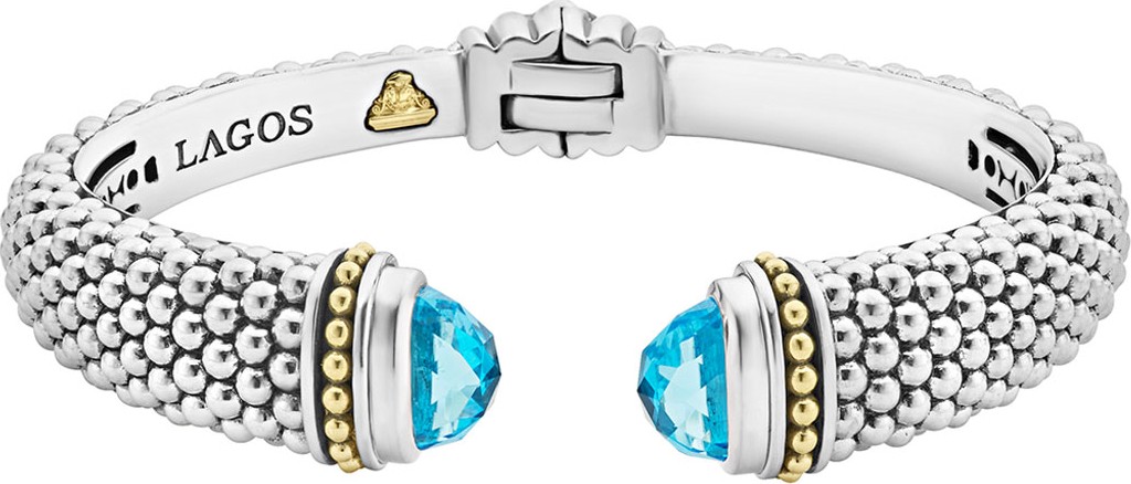 LAGOS Caviar Medium Cuff Bracelet with Blue Topaz Caps