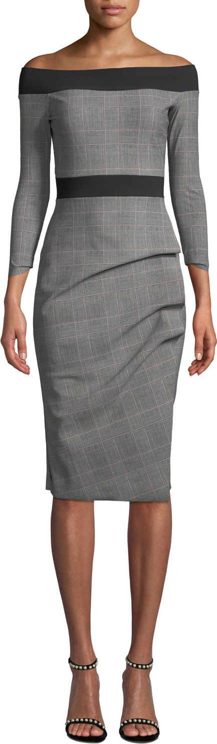 La Petite Robe di Chiara Boni Larissa Off-the-Shoulder Plaid Dress