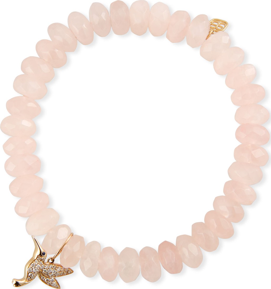 Sydney Evan 14k Diamond Hummingbird & Rose Quartz Bracelet