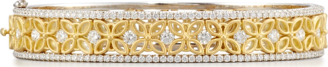 Jack Kelege & Company 18K White & Yellow Gold Floral Filigree Bracelet with Diamonds