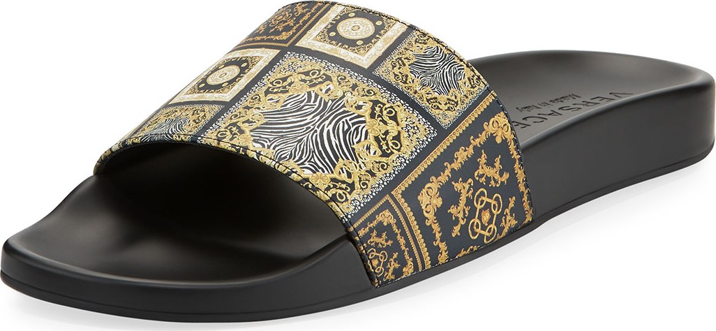 Versace Men's Baroque Tile Signature Slide Sandal