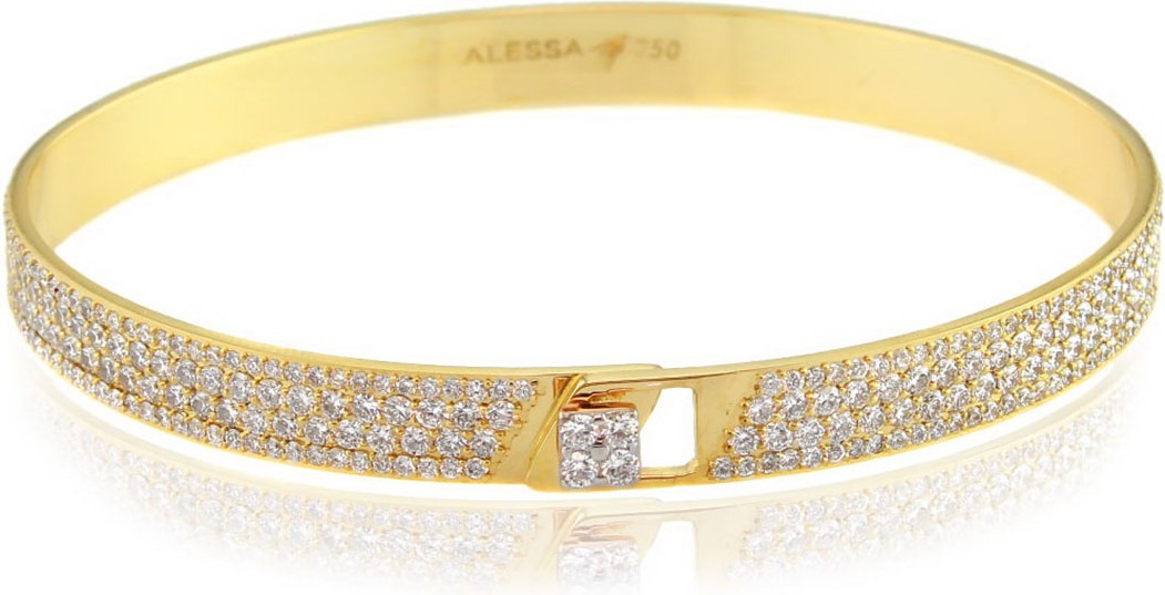 Alessa Jewelry Spectrum 18k Yellow Gold Bangle w/ Pave Diamonds, Size 18