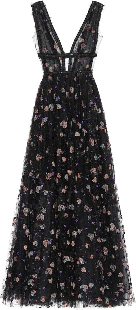 Costarellos Embroidered tulle gown