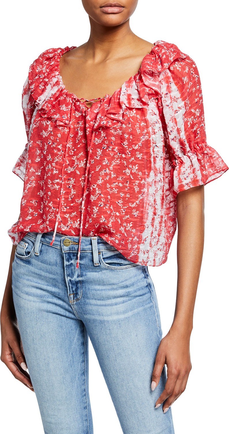 Tanya Taylor Longoria Ditsy Floral Ruffle Top