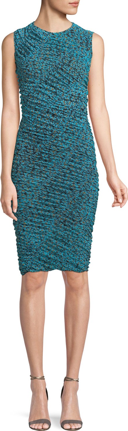 DIANE von FURSTENBERG Sleeveless Ruched Mesh Dress