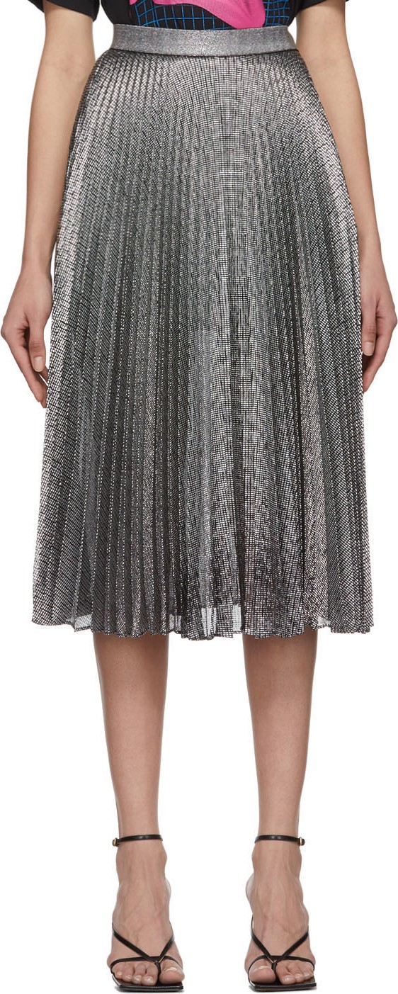 Christopher Kane Silver Pleated Lamé Mesh Skirt