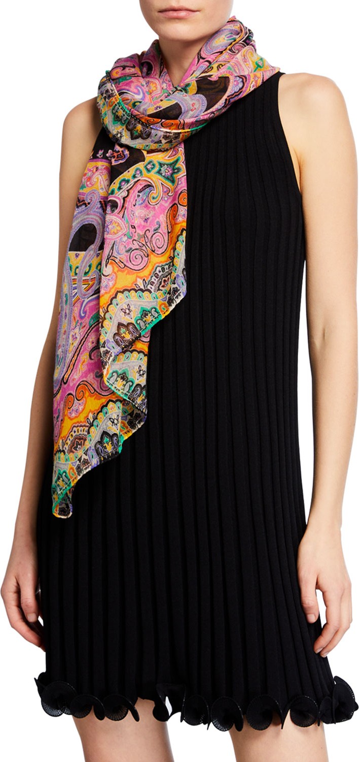 Etro Cashmere Lurex Paisley Scarf