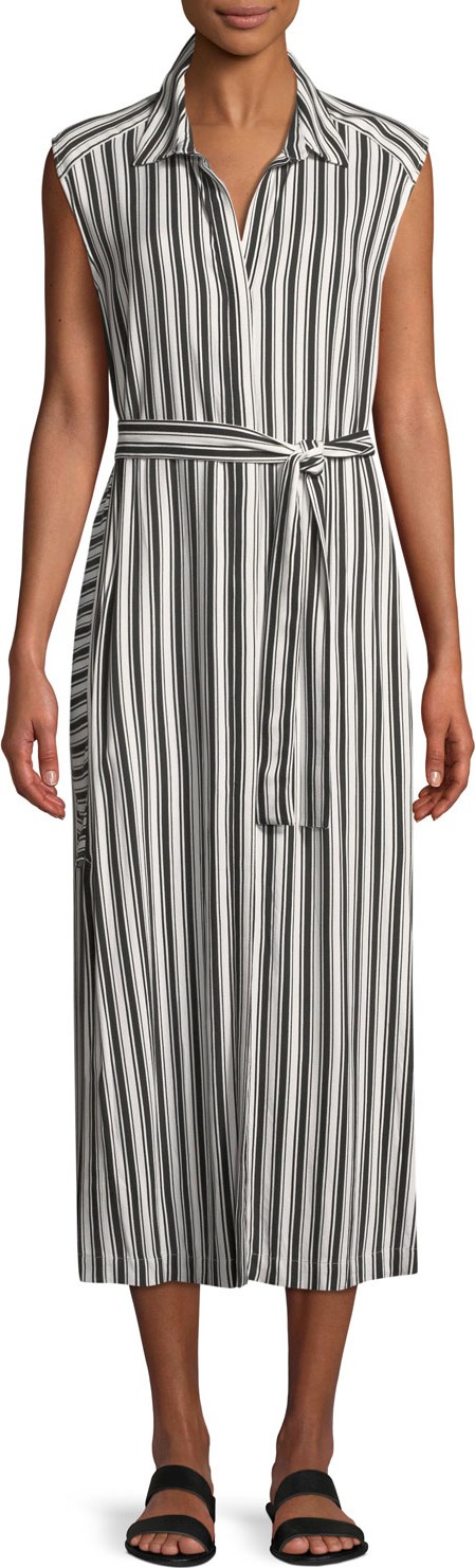 Seafolly Sleeveless Belted Striped Long Coverup Dress