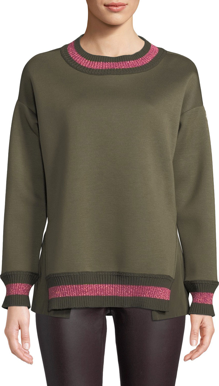 Moncler Knit Pullover Sweater w/ Sparkling Stripe