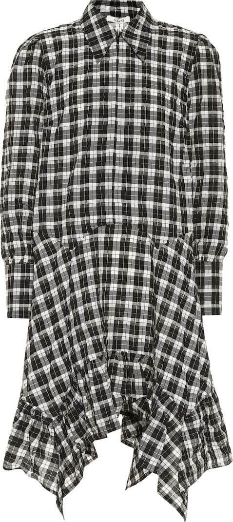 Ganni Seersucker cotton-blend checked dress