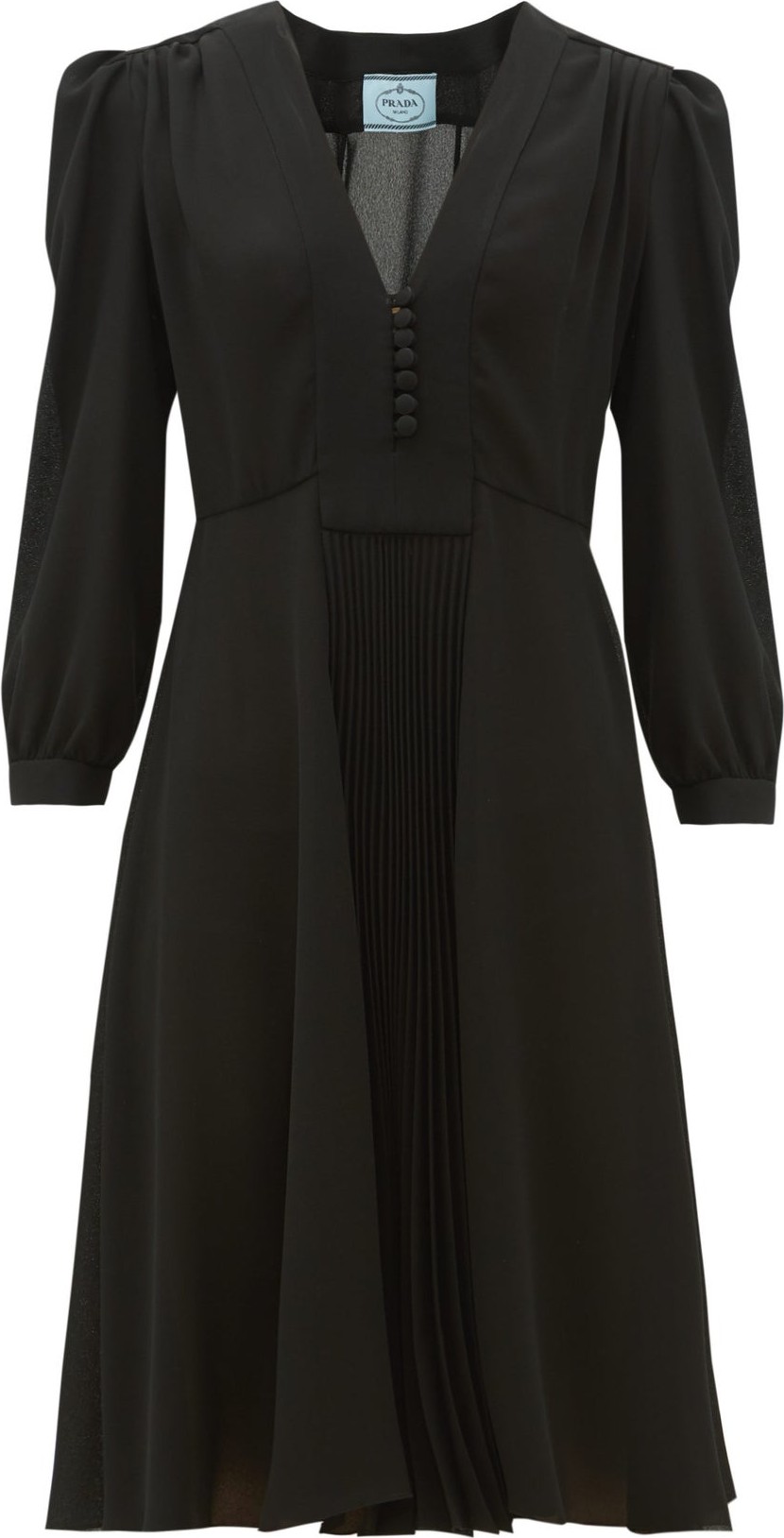 Prada V-neck pleated silk-crepe dress