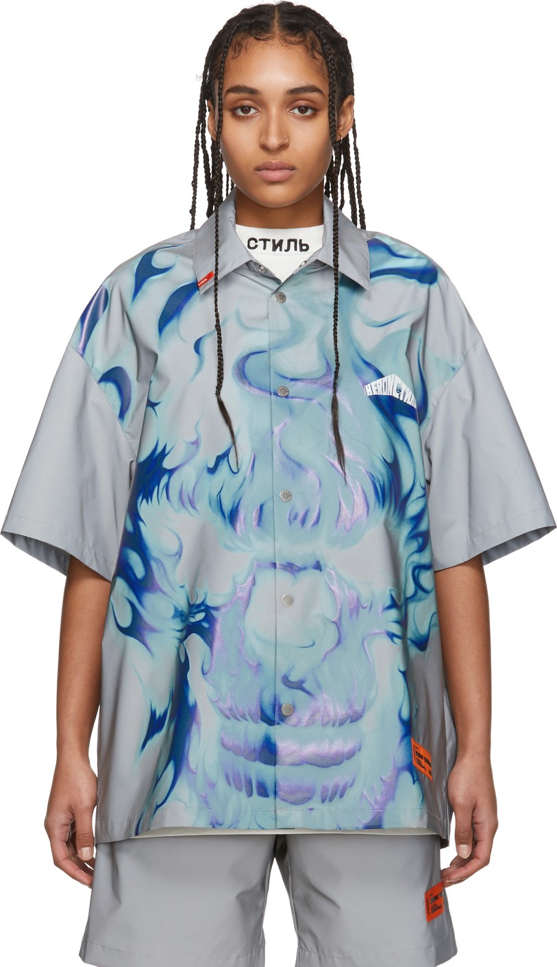Heron Preston Silver Skull Reflex Short Sleeve Shirt