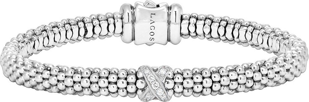LAGOS Silver Caviar Diamond X Bracelet, 6 mm
