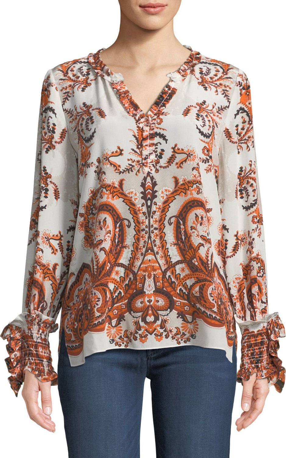 KOBI HALPERIN Rita Ruffle-Trim Silk Blouse