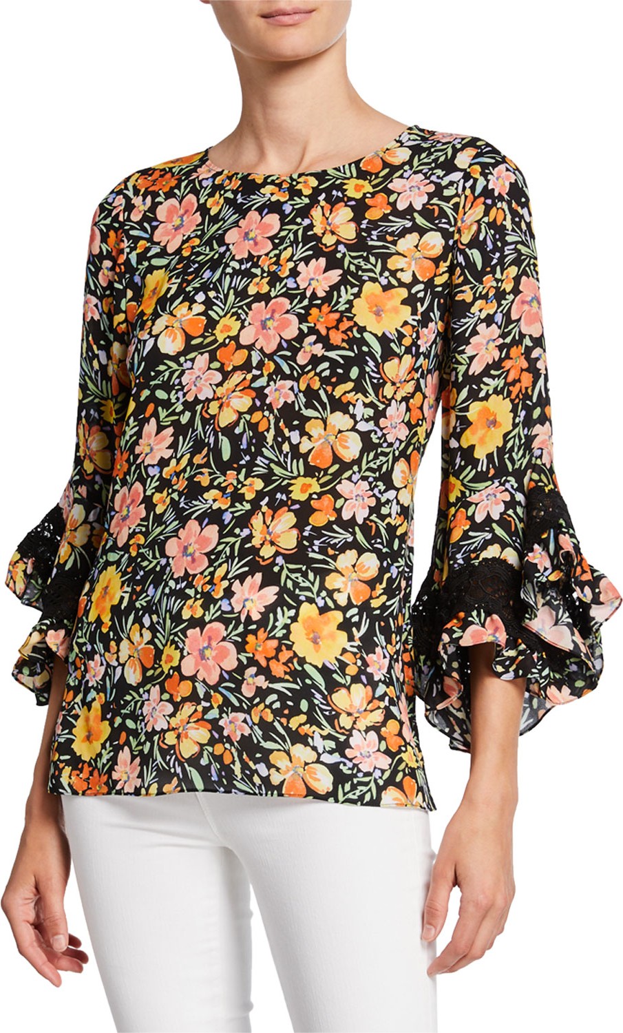 KOBI HALPERIN Sloane Floral-Print Ruffle-Sleeve Silk Blouse