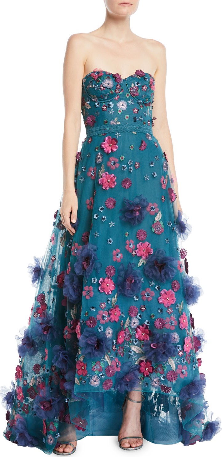 Marchesa Notte Strapless Ball Gown w/ 3D Petals