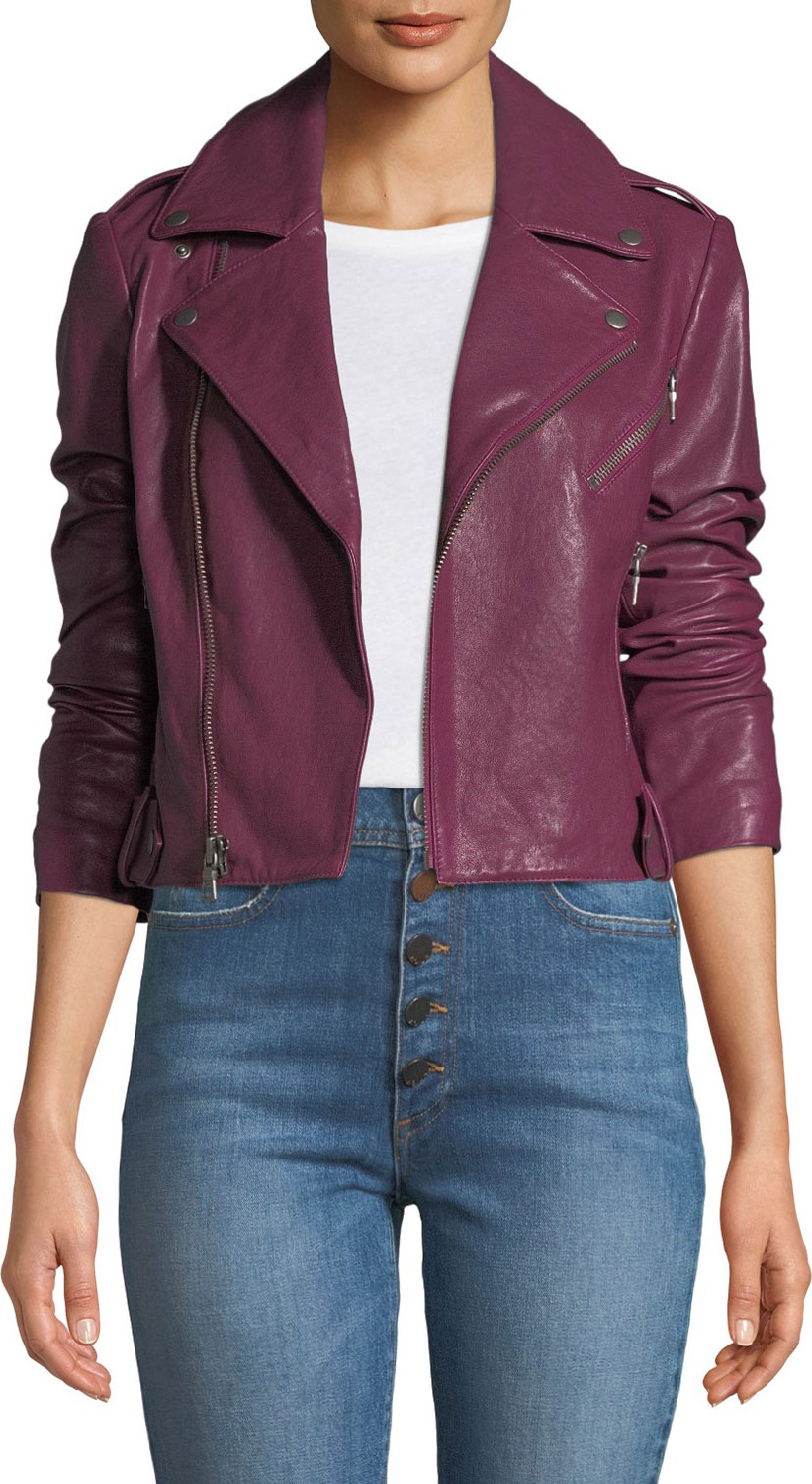 Alice + Olivia Cody Crop Lamb Leather Moto Jacket