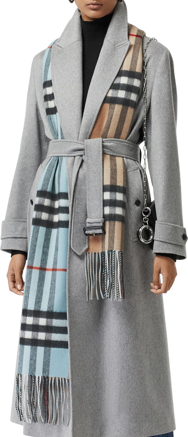 Burberry London England Reversible Giant Check Cashmere Scarf