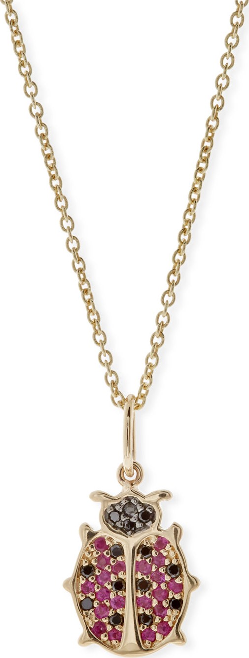 Sydney Evan Anniversary Ladybug Necklace with Rubies & Black Diamonds