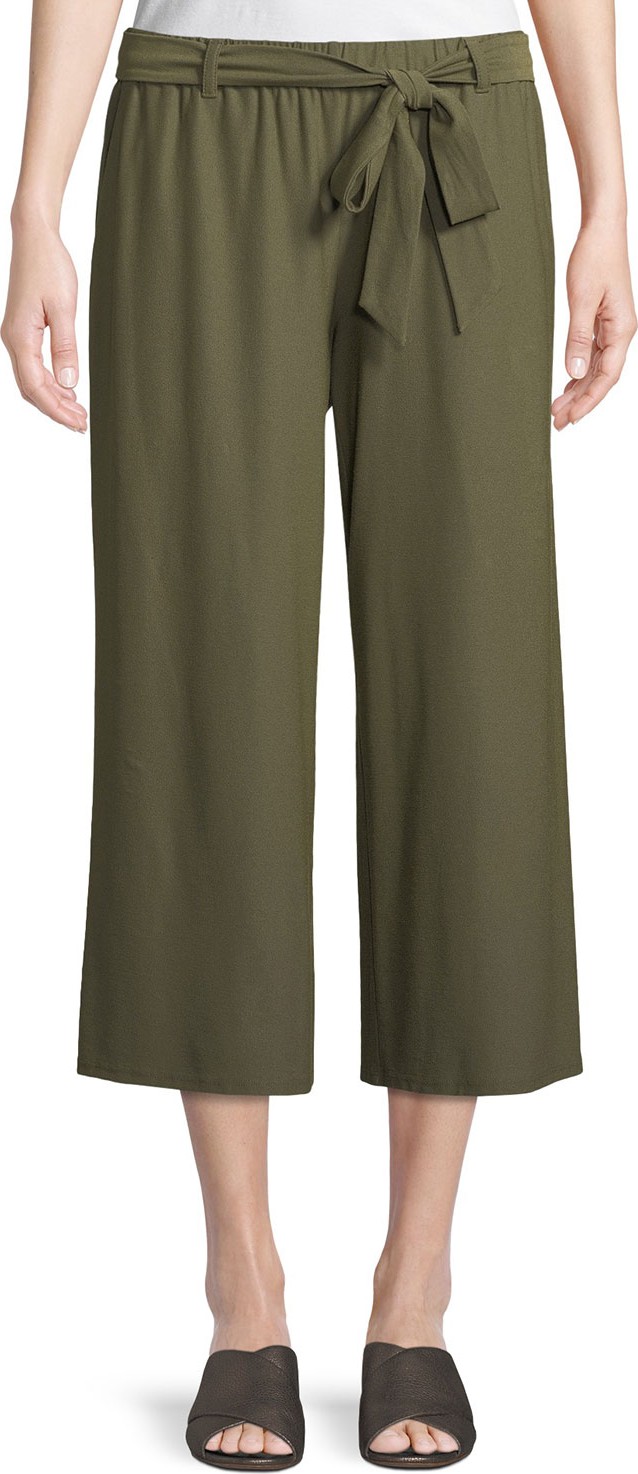 Eileen Fisher Washable Stretch Crepe Cropped Pants w/ Belt