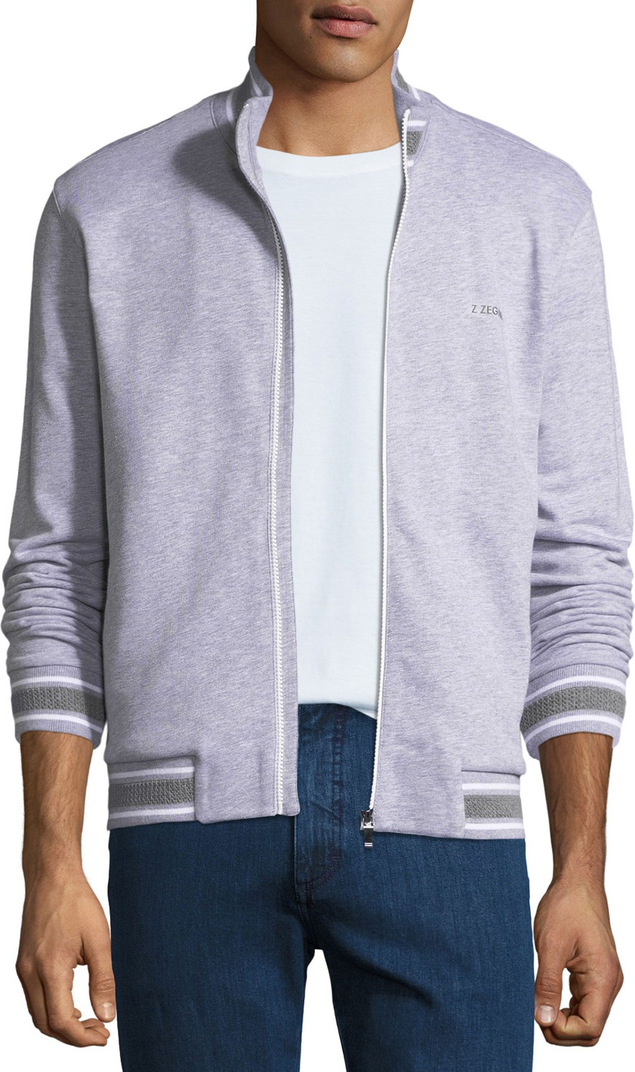 Z Zegna Stand-Collar Zip-Front Cotton Sweater