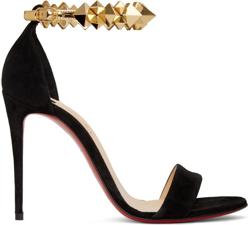 Christian Louboutin Black & Gold Suede Planetava 100 Sandals