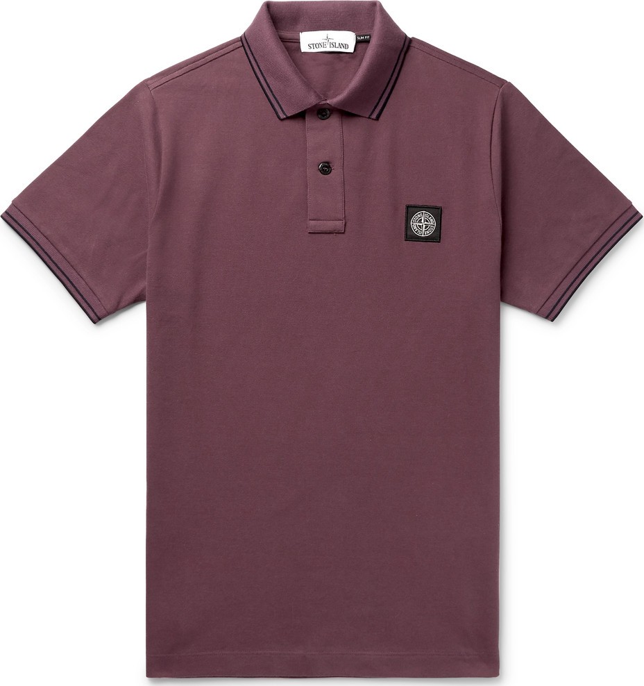 Stone Island Contrast-Tipped Stretch-Cotton Piqué Polo Shirt