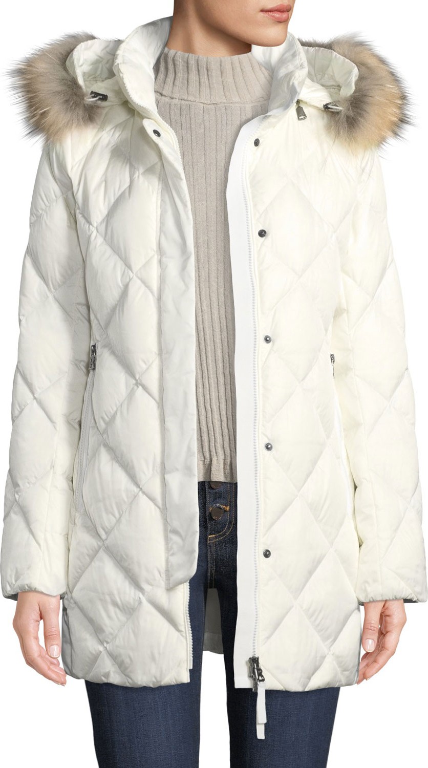 Bogner Irina Diamond-Quilted Coat w/ Removable Hood & Fur Trim