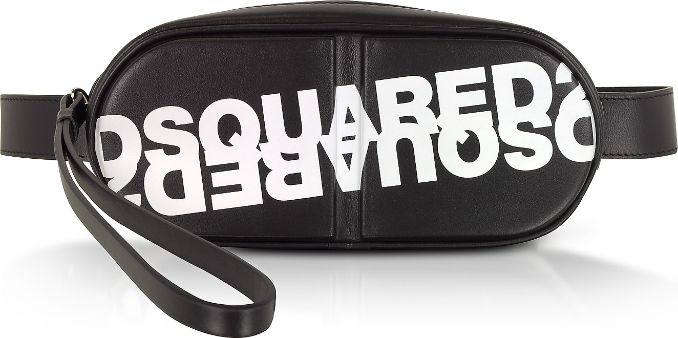 DSQUARED2 Dsquared2 Printed Black Calf Leather Pill Belt Bag
