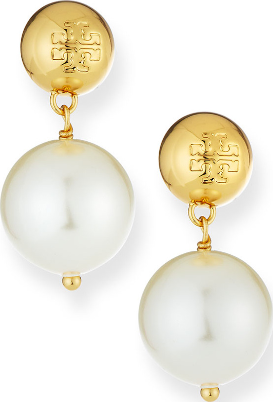 Tory Burch Crystal-Pearl Drop Earrings