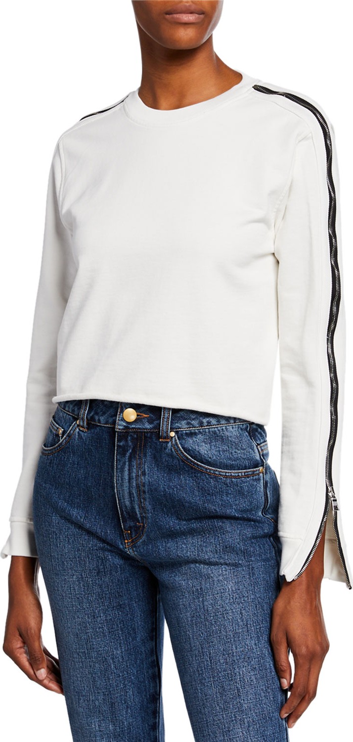 RtA November Side-Zip Cropped Raw-Edge Sweater