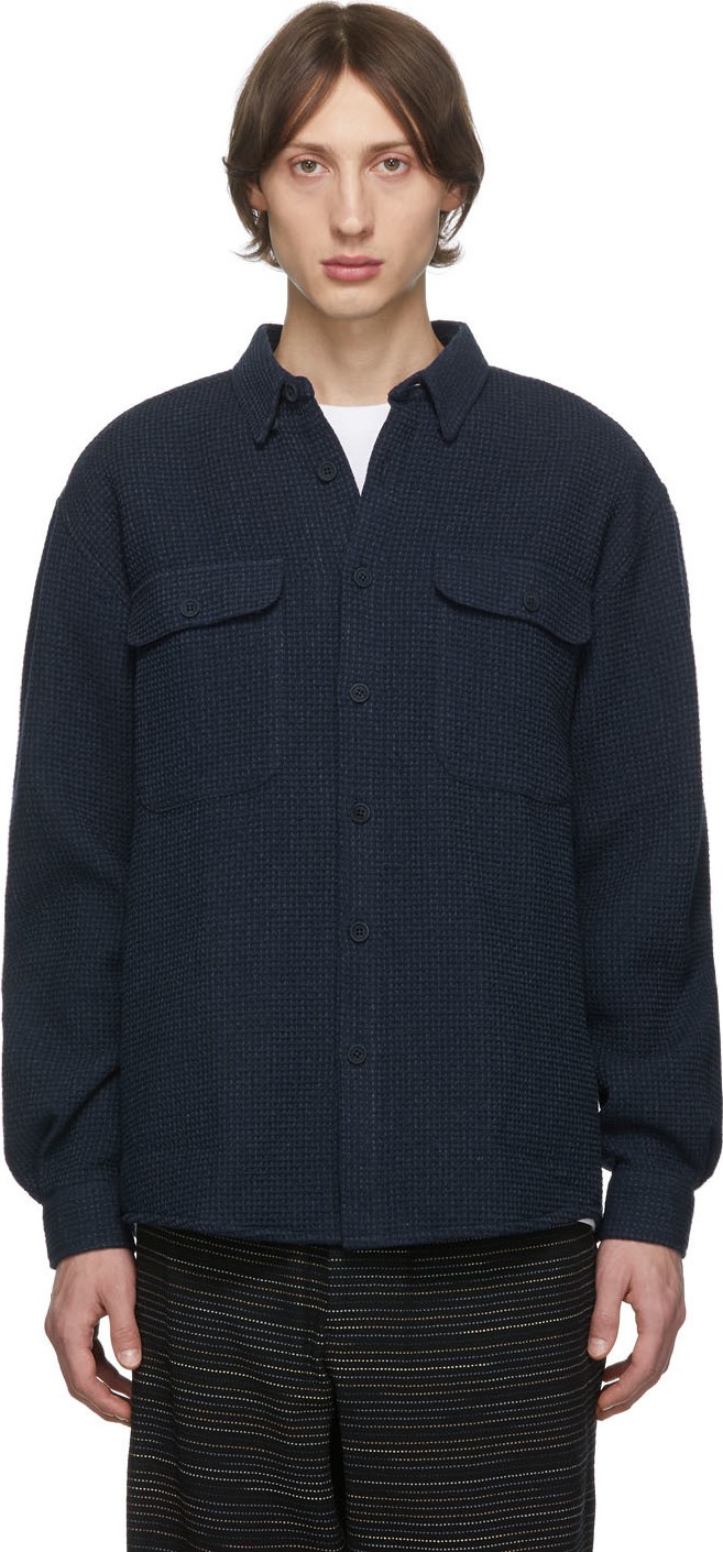 Schnayderman's Navy Wool Waffle Boxy Shirt Jacket