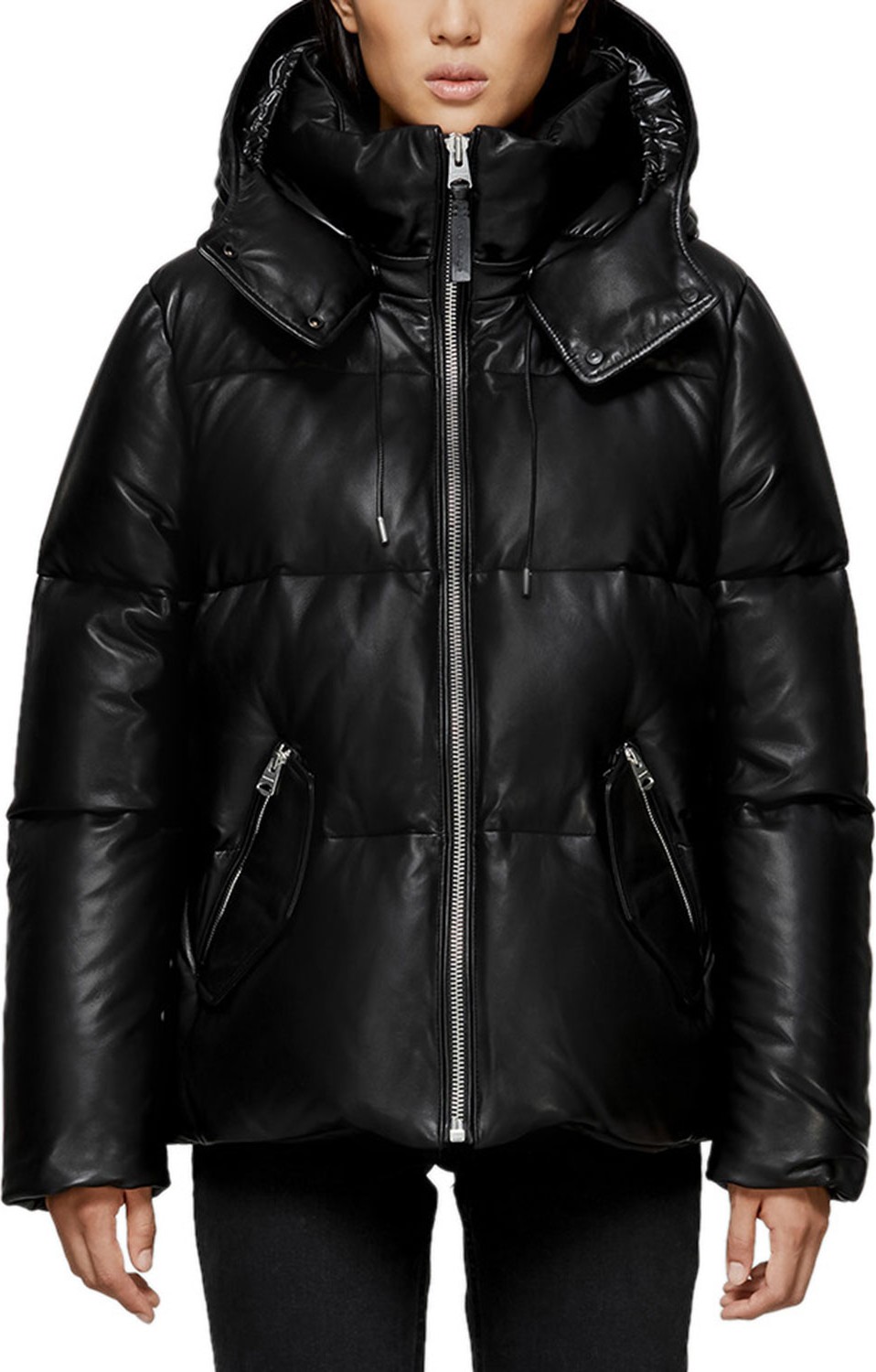 Mackage Miley Leather Puffer Coat w/ Detachable Hood