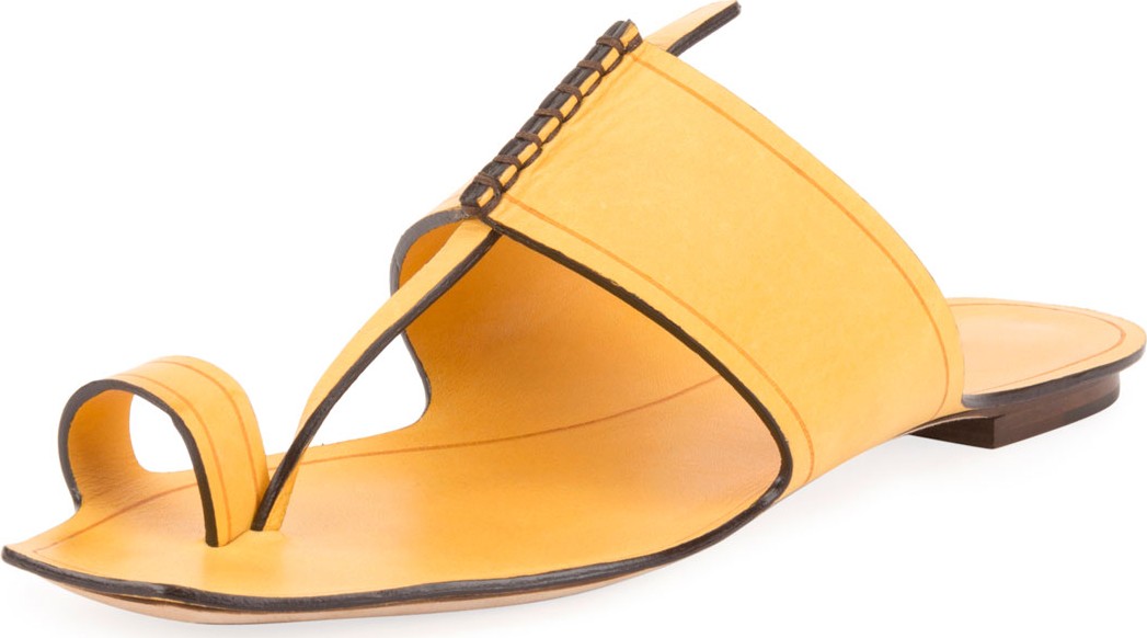 Saint Laurent Leather Toe-Ring Flat Slide Sandal