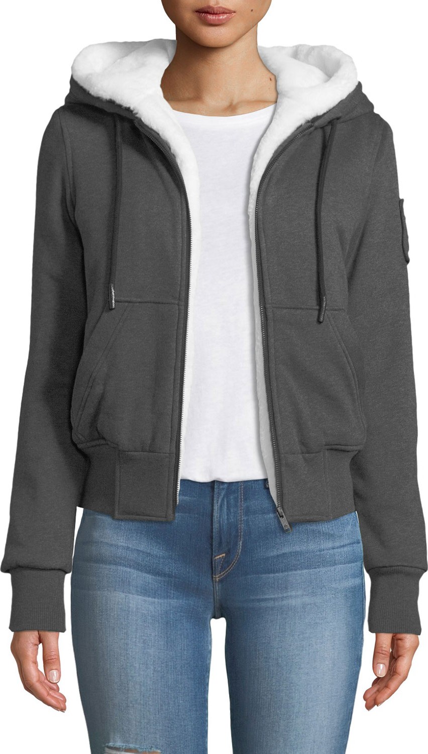 Moose Knuckles Her Bunny Hoodie Sweatshirt w/ Hood & Faux Fur