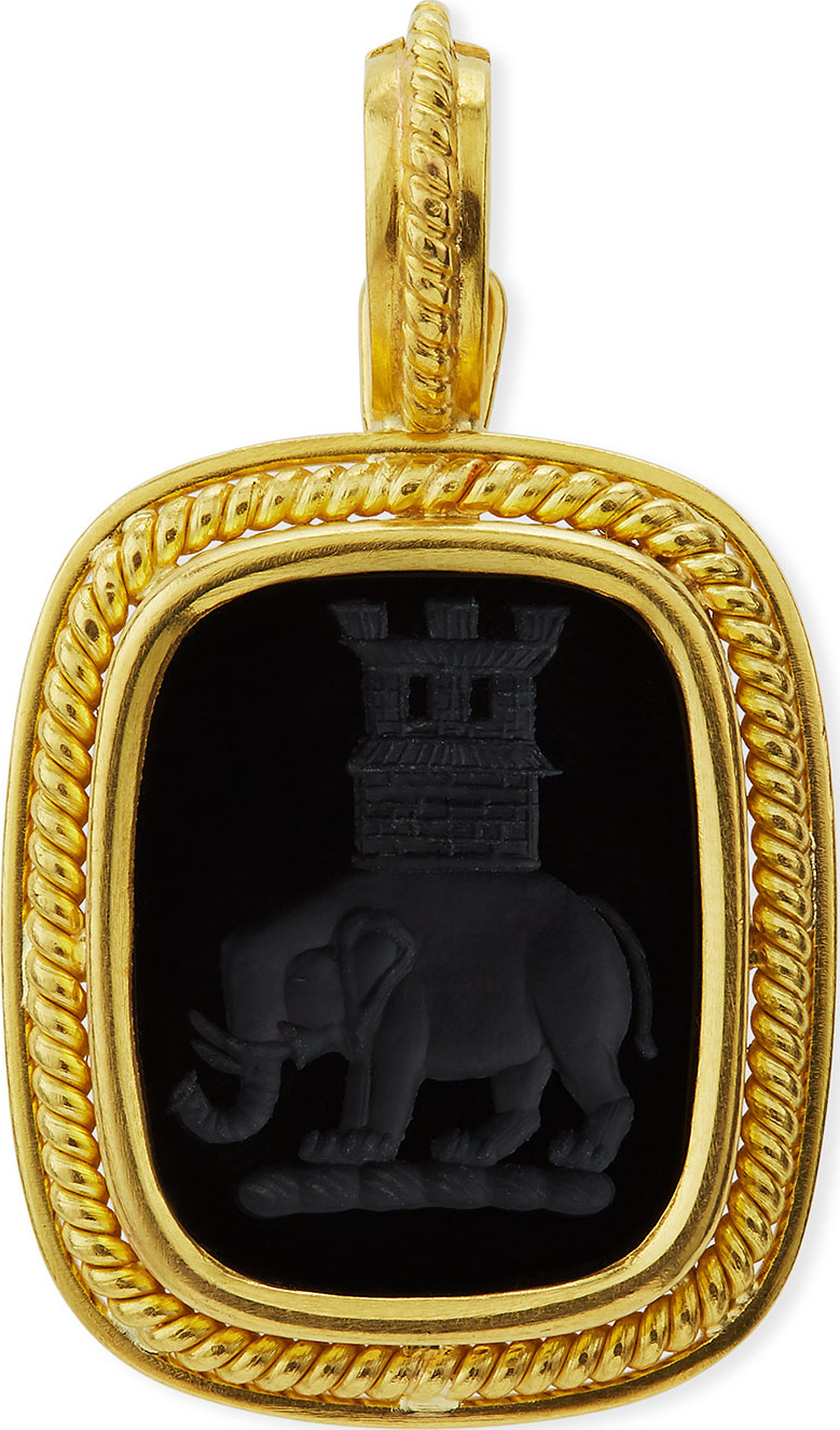 Elizabeth Locke 19k Elephant and Castle Onyx Pendant