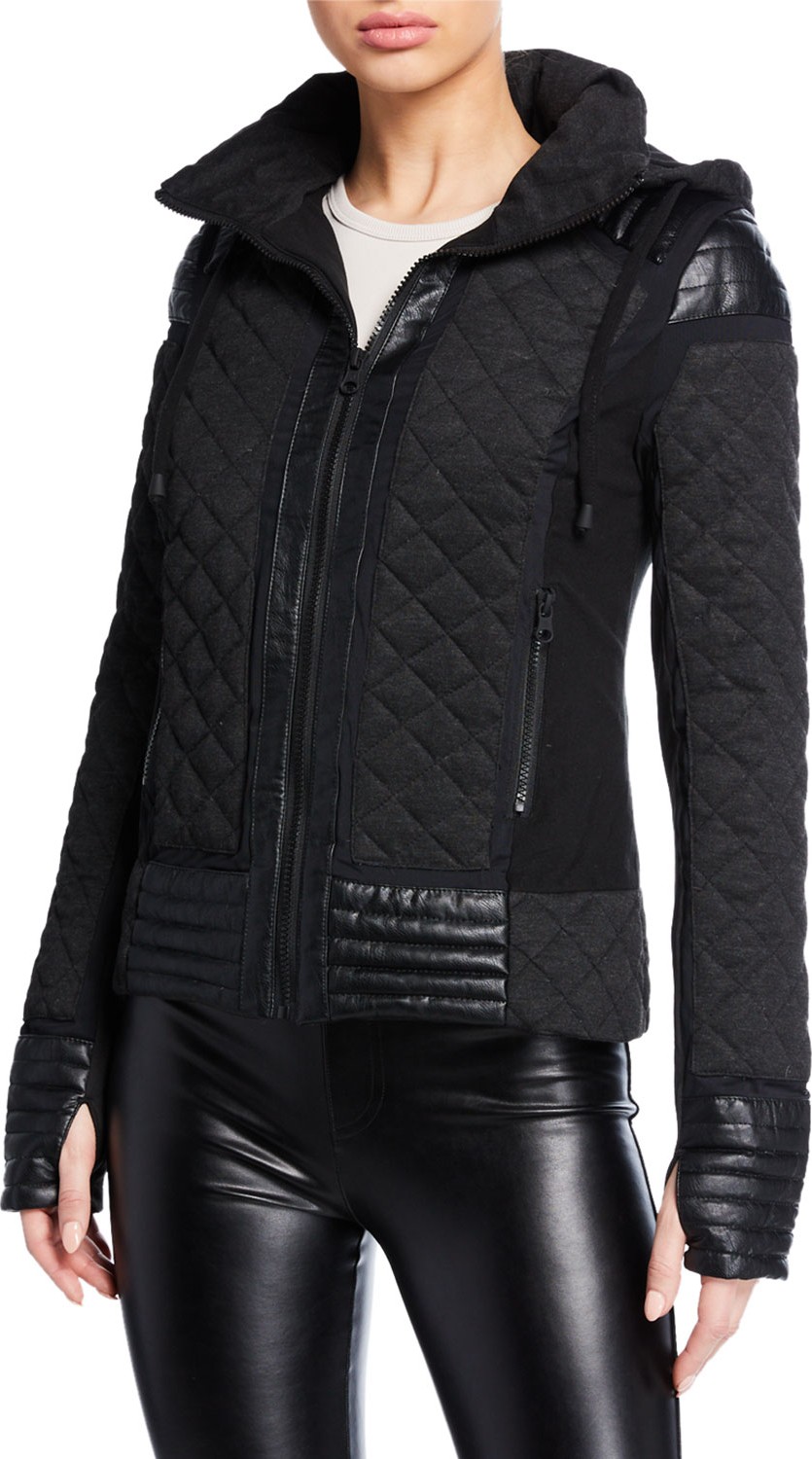 Blanc Noir Hooded Mesh Inset Moto Active Jacket