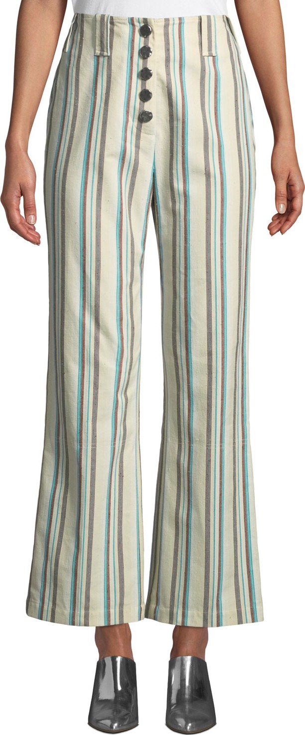 3.1 Phillip Lim Button-Front Kick-Flare Striped Cotton Pants