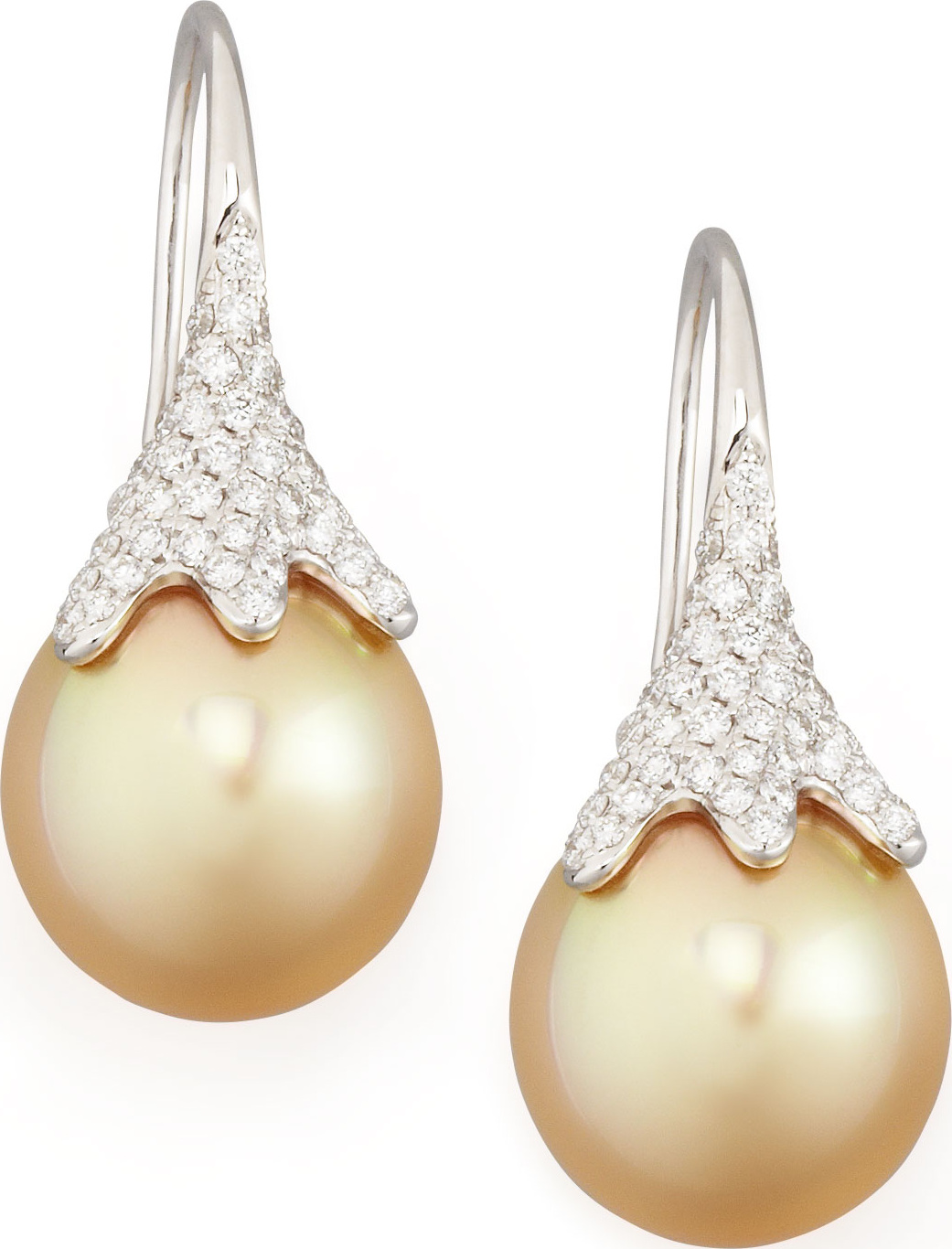 Eli Jewels Golden South Sea Pearl and Diamond Drop Earrings, White Gold