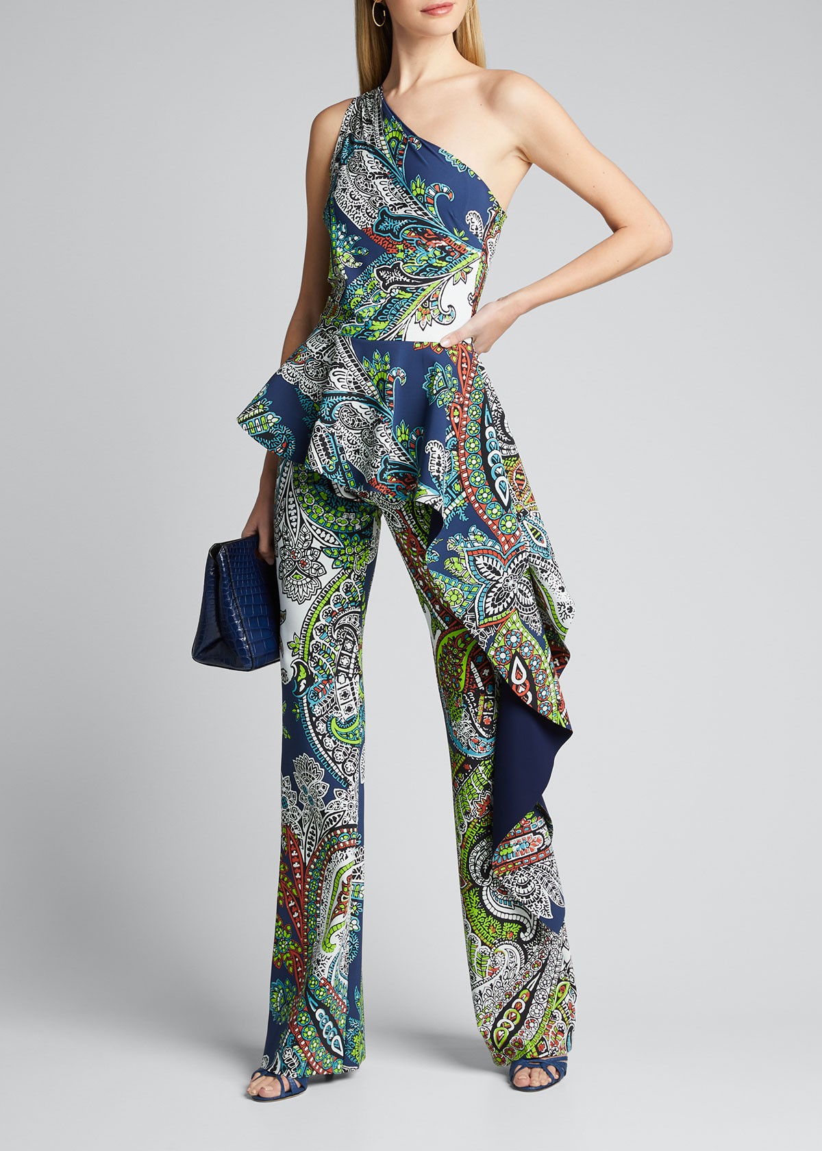 La Petite Robe di Chiara Boni One-Shoulder Paisley-Printed Peplum Jumpsuit