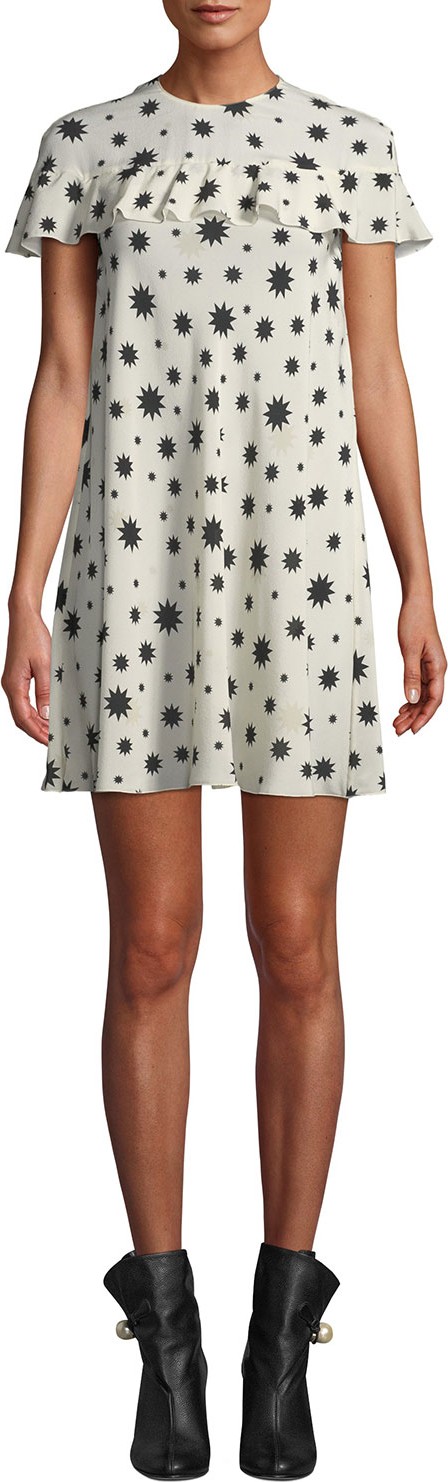 RED Valentino Star-Print Ruffled Shift Dress