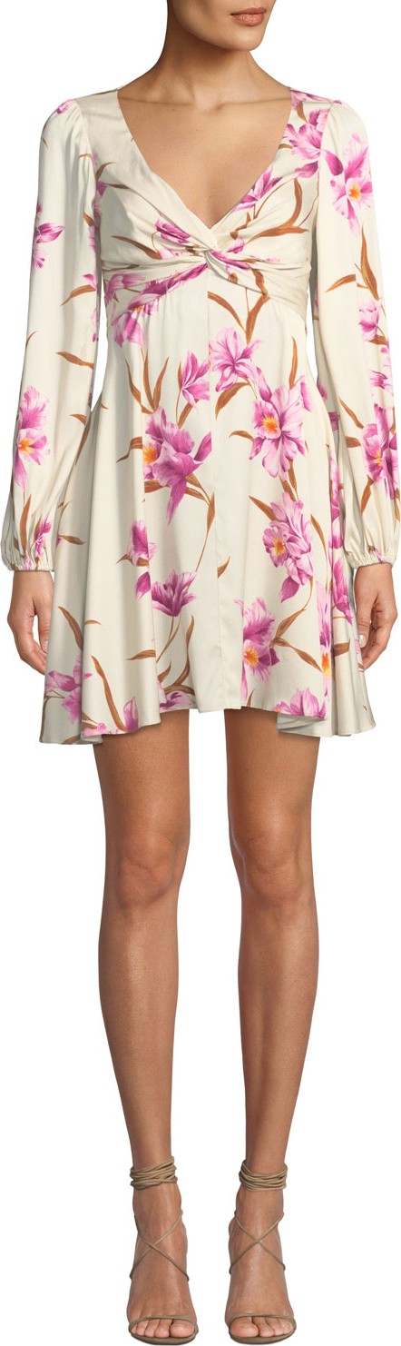 Zimmermann Corsage Knot-Front Floral Short Cocktail Dress
