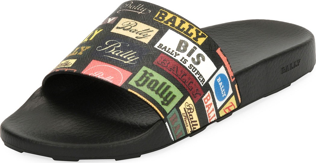Bally Men's Slanter Multi-Logo Pool Slide Sandals