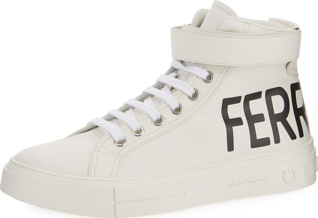 Salvatore Ferragamo Men's Ayr 2 High-Top Leather Sneakers w/ Grip-Strap Ankle
